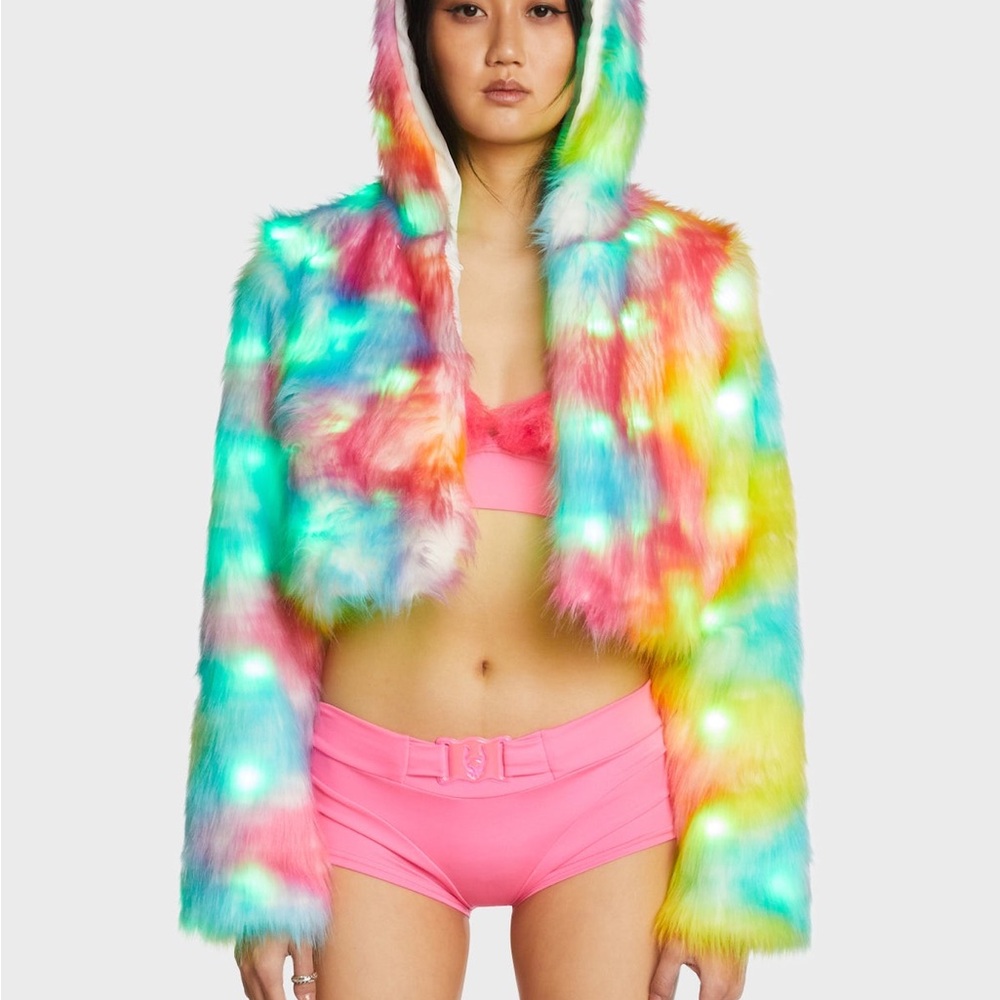 Valentino Rainbow Faux Fur LED Teddy Jacket